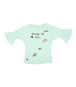 Green Printed Cotton Kids Tops