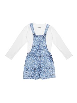 Blue Printed Blended Cotton Girls Dresses 1