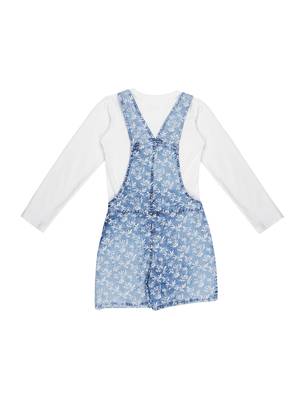 Blue Printed Blended Cotton Girls Dresses 2