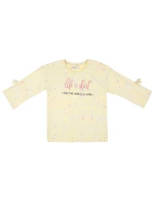 Yellow Printed Cotton Kids Tops 1