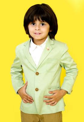 Green Blazer With Tan Colour Elbow Patch For Boys 1