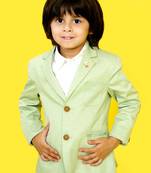 Green Blazer With Tan Colour Elbow Patch For Boys