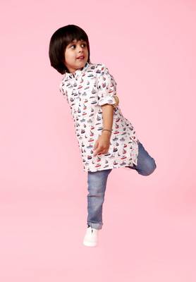Boat Printed Linen Kurta For Boys 1