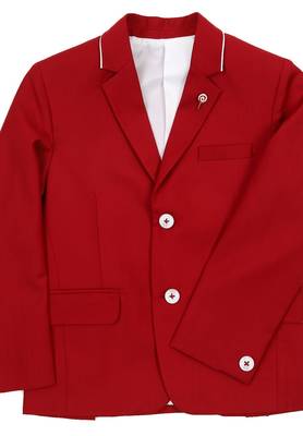 Red Notch Collar Blazer With Piping Detail On Collar For Boys 1