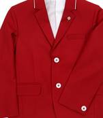 Red Notch Collar Blazer With Piping Detail On Collar For Boys