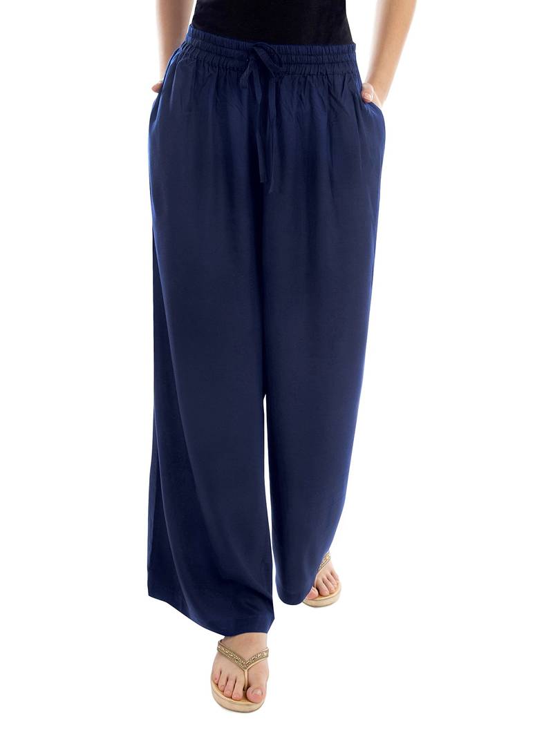 Blue plain polyester palazzo-pants