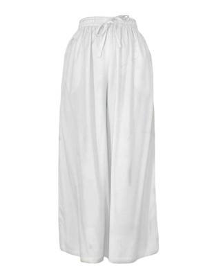 White plain polyester palazzo-pants 1