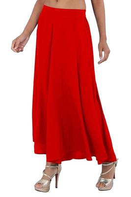 Red plain polyester palazzo-pants 1