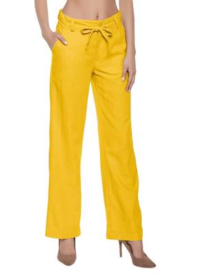 Mustard plain polyester trousers 1