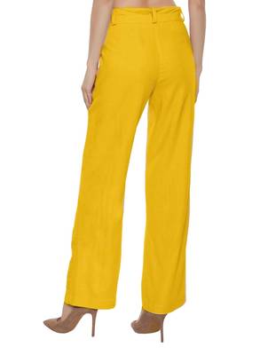 Mustard plain polyester trousers 2