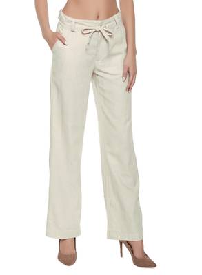 Off-white plain polyester trousers 1