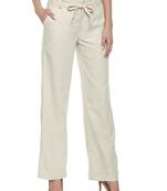 Off-white plain polyester trousers