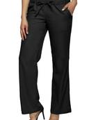 Black embroidered polyester trousers