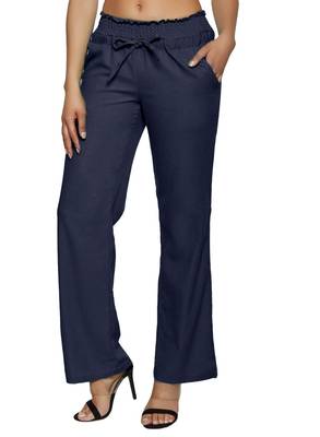 Blue embroidered polyester trousers 1