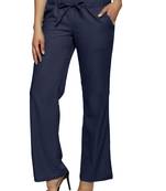 Blue embroidered polyester trousers