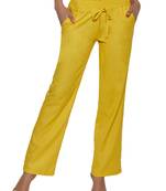 Mustard embroidered polyester trousers