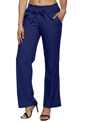 Royal-blue embroidered polyester trousers 1