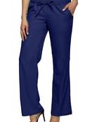 Royal-blue embroidered polyester trousers