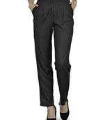Black plain blended cotton trousers
