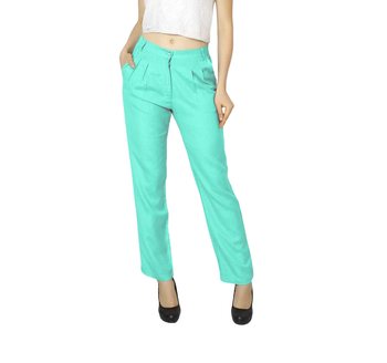Teal plain blended cotton trousers - Patrorna - 3185179
