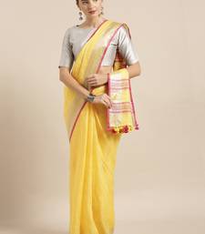Kalasati Yellow Pure Linen Solid Bhagalpuri Saree