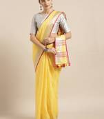 Kalasati Yellow Pure Linen Solid Bhagalpuri Saree