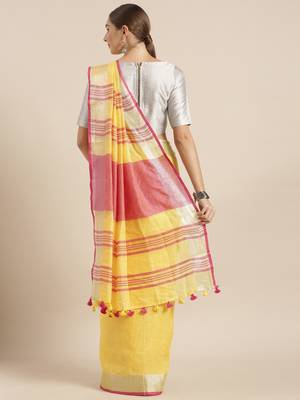 Kalasati Yellow Pure Linen Solid Bhagalpuri Saree 2