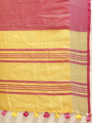 Kalasati Yellow Pure Linen Solid Bhagalpuri Saree 3