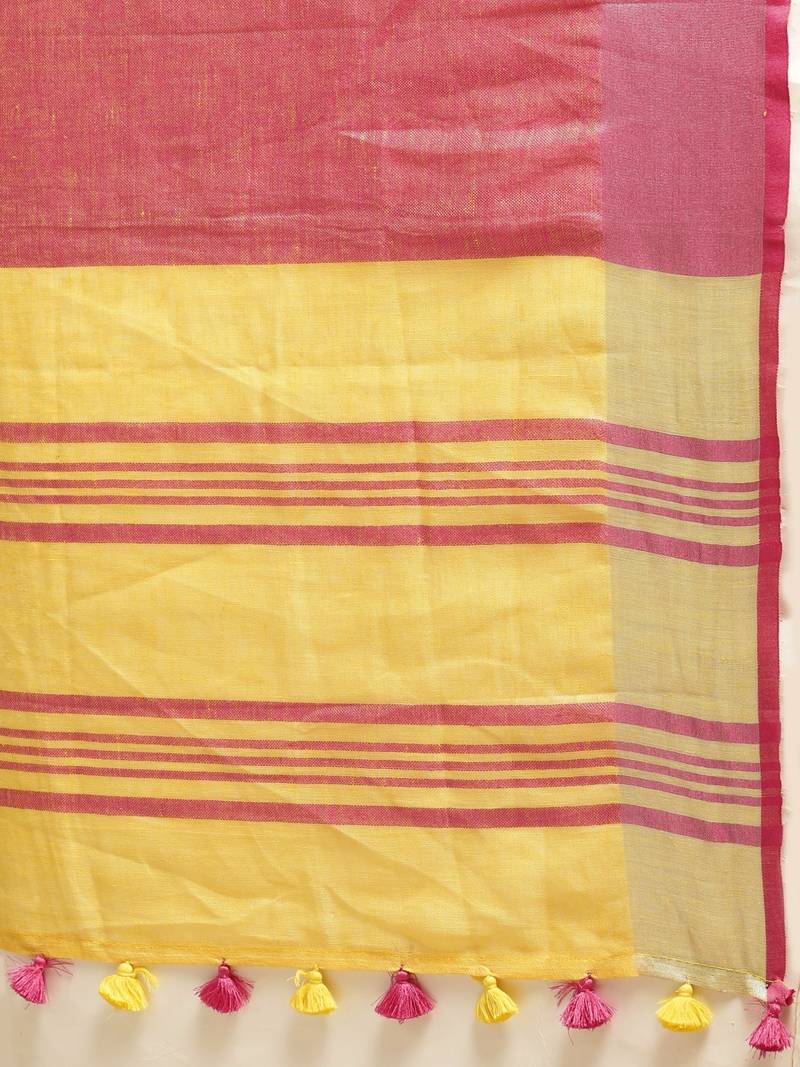 Kalasati Yellow Pure Linen Solid Bhagalpuri Saree