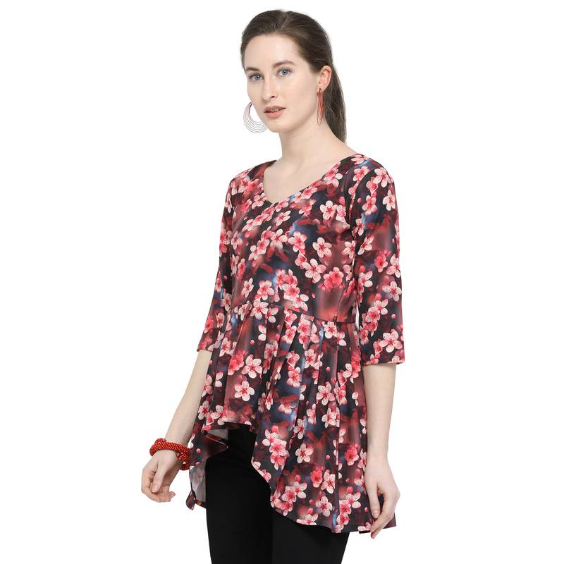 Red printed polyester tunics