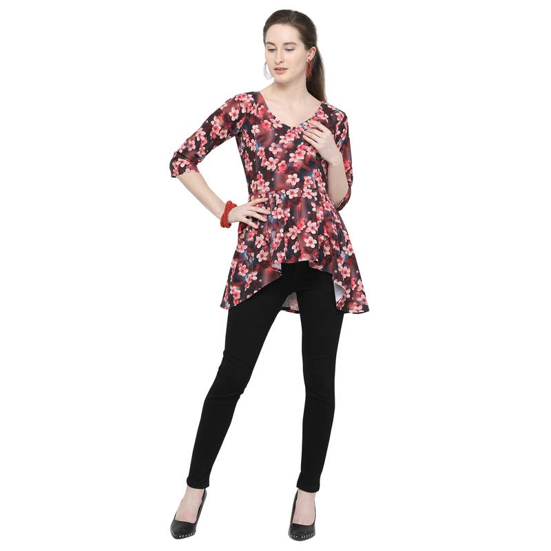 Red printed polyester tunics