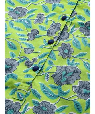 Women Green & Sea Green Floral Straight Cotton Kurti With Salwar & Dupatta 4