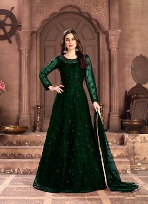 Dark-green embroidered net salwar 1