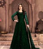Dark-green embroidered net salwar