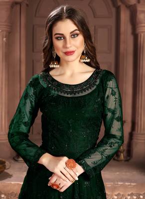 Dark-green embroidered net salwar 2