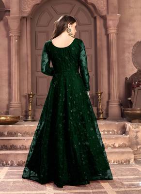 Dark-green embroidered net salwar 3