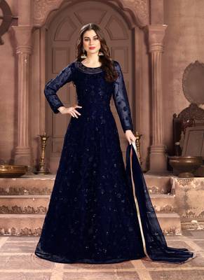 Navy-Blue Embroidered Net Salwar 1