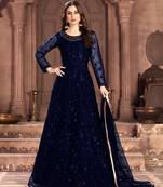 Navy-Blue Embroidered Net Salwar