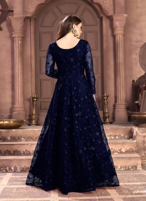 Navy-Blue Embroidered Net Salwar 3