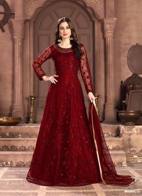Red Embroidered Net Salwar 1