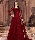 Red Embroidered Net Salwar