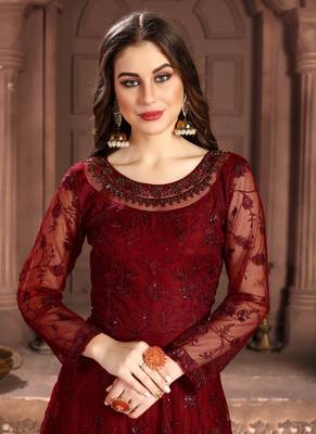 Red Embroidered Net Salwar 2