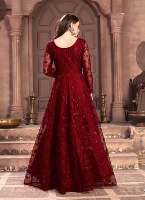 Red Embroidered Net Salwar 3