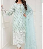 Sky-blue embroidered georgette salwar