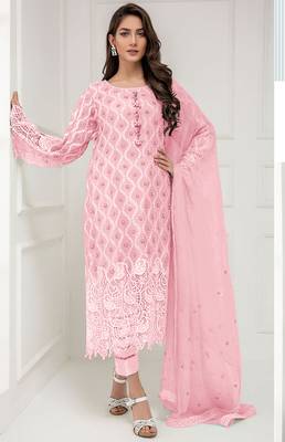 Light-pink embroidered georgette salwar 1