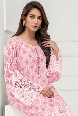 Light-pink embroidered georgette salwar 2
