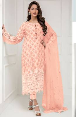 Peach embroidered georgette salwar 1