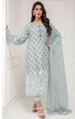 Light-grey embroidered georgette salwar 1