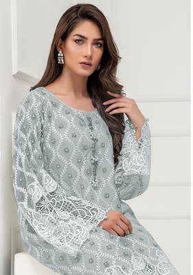 Light-grey embroidered georgette salwar 2