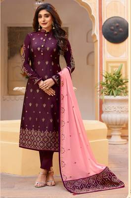 Wine embroidered silk salwar 1